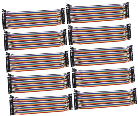 VANZACK 10 PCS Pin Female to Female Breadboard Jumper Wire Long Ribbon Cable for Electronic Projects with Preformed Right-angled Leads for Easy Insertion