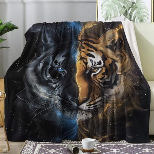 Generisch Kuscheldecke Tiger Motiv, Tierwelt Decke 180x200, Fleecedecke Flauschig für Sofa Couch, Zimmer Deko & Geschenke, Sofadecken Kuschelig Weich (MF187)