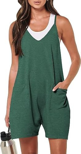 YGJIEGENG Jumpsuits for Women UK, Summer Shorts Playsuits | Lightweight Rompers, V Neck, Sleeveless, Spaghetti Strap, Wide Leg Overalls , with Pockets, Casual Dungarees