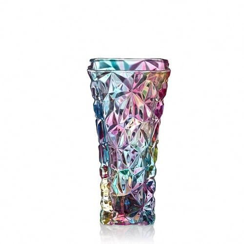 Jarrón colorido de cristal con textura de glaciar, 11.8 pulgadas de alto, jarrón grande resistente para mesa de comedor, cocina, oficina, hogar, estante, boda, sala de estar, centros de mesa (colorido