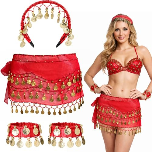 GWAWG Belly Dancer Costume Accessory Set Coin Bracelets Hair Hoop for Belly Dance, Zumba or Yoga Class, Performance
