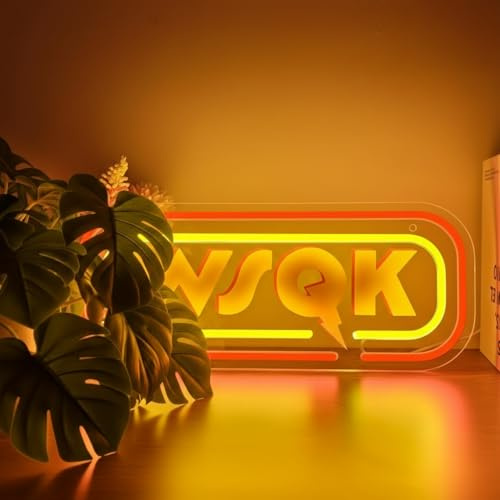 Retro WSQK Radio Station Neon Sign - LED On Air Light with UV Printing - Vintage Studio Decor for Podcast Room, Gaming Setup, Home Bar - Dimmable USB Powered Wall Art for Content Creators (16.5x6.7