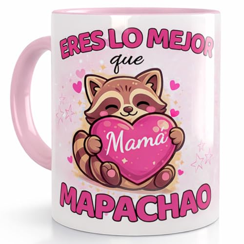 Taza Personalizada Con Nombre Dedicatoria Regalo Día del Padre y Madre Cumpleaños Mama Papa Hombre Mujer Cerámica 350ml Diseño Divertido Único (MAMA ERES LO MEJOR QUE MAPACHAO GENERICA)