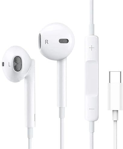 Auriculares intraurales USB C con cable, auriculares con certificación MFi de Apple para iPhone 17/16/15, Samsung Galaxy S23/S22/S21 Ultra, auriculares con cable estéreo de alta fidelidad USBC
