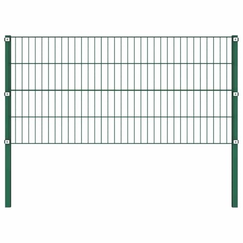 QJBSAVVA Panneau de Clôture de Jardin avec Poteaux, Grillage Rigide 2D en Fer Thermolaqué Vert Mousse, Clôture d'Extérieur pour Délimitation de Cour et Jardin, 176,5 x 80 cm