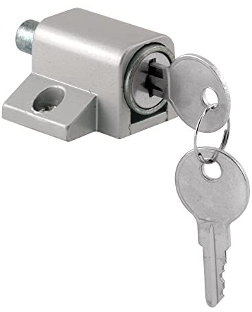 PRIME-LINE U 9861 Door, Aluminum Finish Push-in Sliding Patio Door Lock, Keyed, Die Cast, Zinc Plated, 1-3/4 in