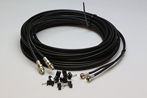 20m Twin Black Satellite Shotgun Coax Cable Extension Kit for Sky Plus, Sky HD, Freesat & 20 Special Masonry Cable Clips