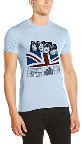 The Beatles Men's Shea Stadium Short Sleeve T-Shirt, Blue, Medium
