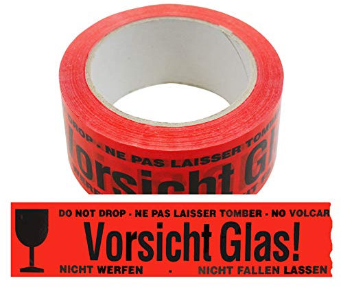 6 Rollen Klebeband Vorsicht Glas! rot 4-sprachig Paketband Packband Warnband Hinweisklebeband