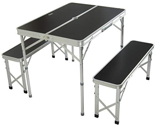 Andes Black Aluminium Folding Portable Camping/Picnic Outdoor Table & Stool Chair Set