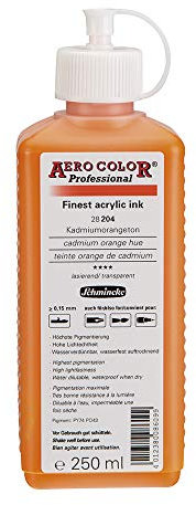 Schmincke - AERO COLOR® Professional, Teinte orange de cadmium 250 ml, 28204027, peinture acrylique fluide, riche en couleur pour la peinture acrylique, l'aérographie, les techniques mixtes et l'encre acrylique.