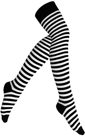 Yenita 2 Paar Damen Overknee Überknie Kniestrümpfe, One Size, Schwarz/Weiss