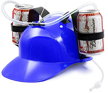 BeerHelmet® Cappello da birra blu | Cappello anti-sete | 2 portabevande con cannucce integrate riutilizzabili | Taglia regolabile | Gioco bevente | Creato e sviluppato da OriginalCup®