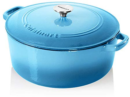 Cuisinart Chef's Classic Dutch Oven aus emailliertem Gusseisen mit Deckel, innen porzellanemailliert, ofenfest, induktionsgeeignet, 7 Quart, rund, Blauer Farbverlauf
