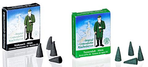 Crottendorfer Räucherkerzen Minis - Mini Räucherkerzen - 24 Stück pro Packung - 2er Pack (2x24) - Tanne + Weihrauch - Made in Germany