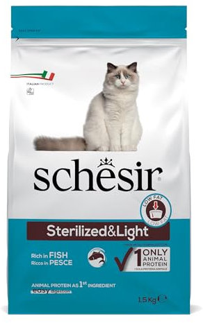 Schesir Sterilized & Light, Cibo Secco per Gatti Adulti Sterilizzati al Gusto Pesce, Crocchette - Sacco da 1,5 Kg