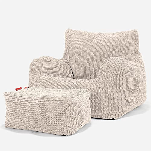 Lounge Pug, Sitzsack Ohrensessel mit Hocker, Pom-Pom Creme