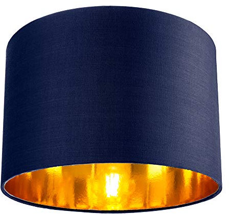 Happy Homewares Contemporary and Chic Midnight Blue Cotton 12 Table or Pendant Circular Drum Lamp Shade with Shiny Copper Inner - 60watt Maximum