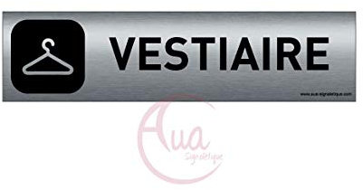AUA SIGNALETIQUE - Plaque Aluminium brossé imprimé AluSign DARK - 200x50 mm - Double Face adhésif au dos - Un seul local (Vestiaire)