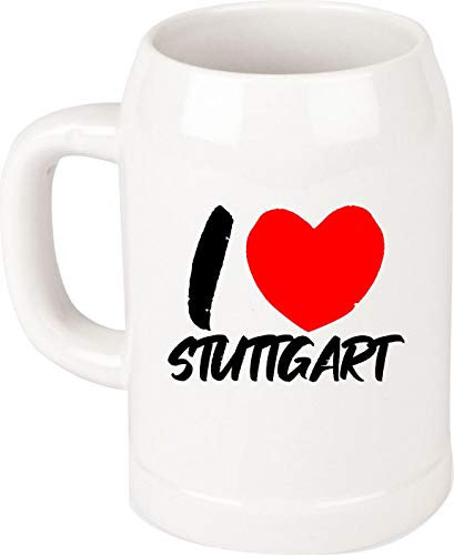 ShirtInStyle Bierkrug, I Love Stuttgart. Urlaub Heimat Familie Zu Hause Freunde Spruch, Krug Glas Keramik, Weiß