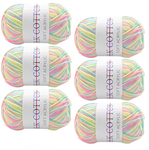 ericotry Knitting Yarn 6 x 50g Double Knitting Yarn Set Colourful Chunky Acrylic Yarn Candy Color Perfect for Any Crochet and Knitting Mini Project