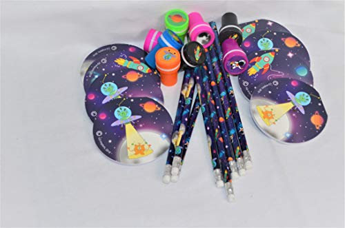Schnooridoo Weltraum Set 24 Teile Space Stempel - Bleistifte - Notizheft Weltraum All Mitgebsel Kindergeburtstag