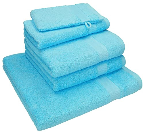 Betz 5-TLG. Handtuch - Set Nice Pack 100% Baumwolle 1 Duschtuch 2 Handtücher 1 Gästetuch 1 Waschhandschuh Farbe türkis