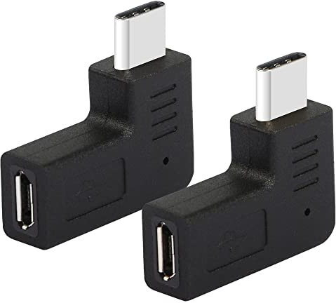 GELRHONR Adattatore da USB C a Micro USB da 90 gradi, ad angolo retto da USB tipo C (maschio) a micro USB a 5 pin (femmina) per ricarica e trasferimento dati, 2 pezzi