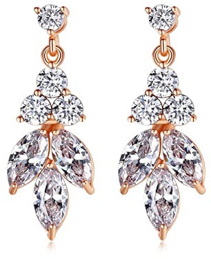 Stfery Ohrringe Modern, Blattform mit Zirkonia Prettique Ohrringe Kupfer Geschenk zum Valentinstag Hochzeit Verlobung