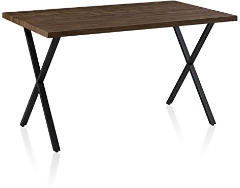 TUKAILAI Esstisch Holz 140x80cm, Küchentisch mit X-förmigen Metallbeinen, Esszimmertisch für 4-6 Personen, Tisch Wohnzimmer Frühstückstisch Speisetisch für Küche Esszimmer Restaurant,Braun