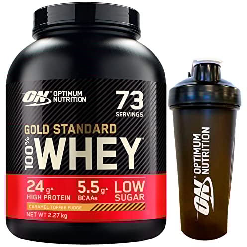 Optimum Nutrition Gold Standard 100% Whey Proteine in Polvere con Aminoacidi al Caramello 2,27kg 73 Porzioni + Shaker