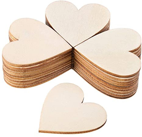 YXHZVON Holzplatten zum Basteln Herzförmig, 100 Stück Unbehandelte Holzstücke 6 cm Länge, 2 mm Dicke, Herzförmig Form, Holzplatten Natur für Weihnachten, Geschenkanhänger, Kinder, DIY-Projekte