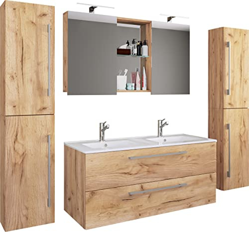 VCM Badmöbel Waschtisch 178x150 cm 4 Türen 10 Fächer mit Stauraum | Waschplatz mit viel Ablagefläche - für großzügige Bäder - geeignet für Familien - Holzwerkstoff, Keramik