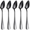 5 PCS Grapefruit Spoons, Stainless Steel Grapefruit Spoon Utensil Set, Serrated Edge & Thick Gauge Handle, Black Kitchen Tool with Non-Stick Plating for Kiwi, Dessert, Apple, Citrus Fruit