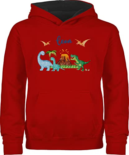 Geschenk mit Namen personalisiert by Shirtracer - Pullover Kinder Hoodie Jungen Mädchen - Geschenk Dinosaurier personalisiert mit Name I Dino I Dinos