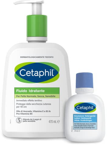 Cetaphil Feuchtigkeitsspendende Körpercreme, parfümfrei, Format 470 ml + Emulsion Gesichtsreiniger, Reiseformat, 29 ml