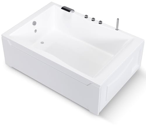 AQUADE Acryl Badewanne 180x120 Modell: Hamburg - Weiß Badewanne Komplettset 180x120 - Badewannen mit Wannenfüßen + Schürze + Wannenrandarmatur