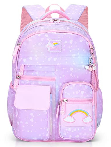 BYXEPA Schulrucksack Mädchen, 43x35x17cm Rucksack Mädchen, Rucksack Kinder Mädchen, Große Kapazität Schultasche mit Reflektierenden Streifen für Kinder 5-10 Jahre Alt