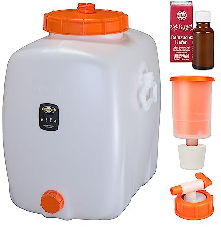 Mostfass 60 Liter Komplett Set inkl. Hahn, Gärspund und Hefe, Reinzuchthefe Steinberg, Gärfass (60 L oval) für Most, Wein, Cider, Fass Getränkefass lebensmittelecht, Kunststoff Gärbehälter