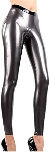 IDOBLO Latex-Leggings, Schwarz, Lang, Sexy Latex-Leggings Mit Reißverschluss Im Schritt, Gummihose, Hose,Klar,S