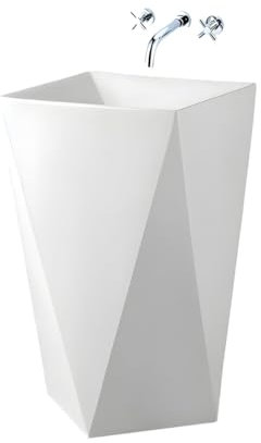 EGO INTERIORS Premium Line | 47x47x83cm Keramik Standwaschbecken ohne Hahnloch, Überlauf oder Ventil | glänzendes Weiß | rechteckiger Standwaschtisch | antibakteriell und pflegeleicht