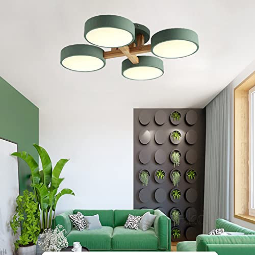 Wohnzimmerlampe Deckenlampe mit Holz Schlafzimmer Decke Deko LED Deckenleuchte Holzlampe Dimmbar Esstisch Esszimmer Küchen Hängend Lampe Modern Vintage Design Kronleuchter Landhaus Schlafzimmerlampe