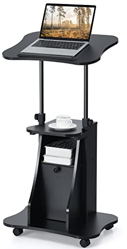COSTWAY Escritorio de Pie Móvil con Altura Ajustable, Mesa Auxiliar con Ruedas y Escritorio Inclinable, Mesa Ordenador Pequeña, 55 x 40 x 68-114 cm, Negro (Negro)