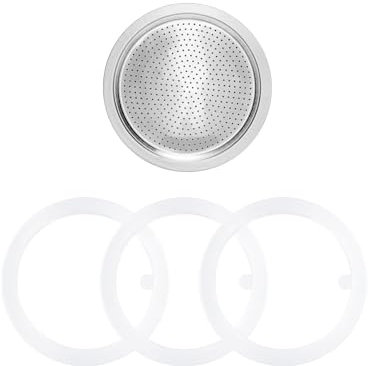 Sivaphe Espresso Maker Replacement Parts for Stainless Steel Moka Pot, Includes 1 Filter and 3 Silicone Gasket Seals (9 Cups)