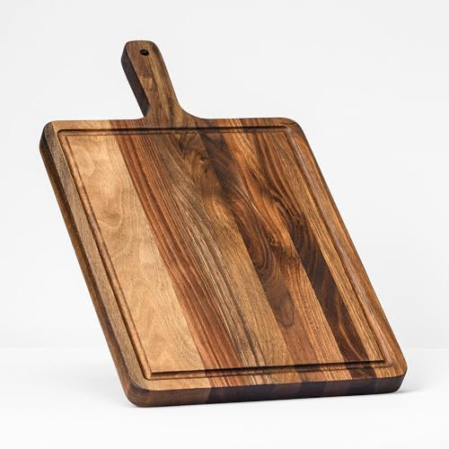 Premium Schneide- und Servierbrett aus Walnussholz mit Griff, langlebig, stilvoll und vielseitig – Saftrille – 39,9 x 22,9 x 2 cm Woodie Poppins