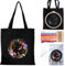 DKDDSSS Sticken für Anfänger Stofftasche Set, Sticken Set Erwachsene, DIY Bastelset Erwachsene, Enthalten Anleitung, Stickrahmen und Stofftasche mit Blumenmuster für Anfänger(Schwarz)