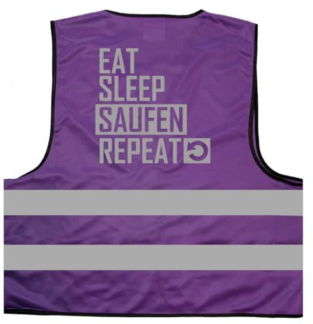 Generic Eat Sleep Saufen Repat lustiger Fasching Karnval Sprüche Spruch Party Warnweste BZW. Signalweste mit reflektierendem Aufdruck - Größe XXL / 3XL, Lila
