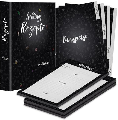 PRICARO Rezeptordner Komplett-Set Doodles Black, A4, 8 teilig