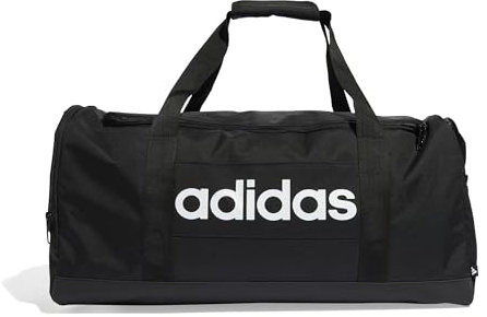 adidas Unisex Essentials Linear Duffel Bag, Black/Black/White, M