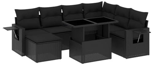 vidaXL Garten Sofa Garnitur 9-TLG., Gartenmöbel Set mit Kissen Modular, Lounge Sitzgruppe für Garten Terrasse, Gartentisch Verstellbare Tischplatte, Schwarz Poly Rattan